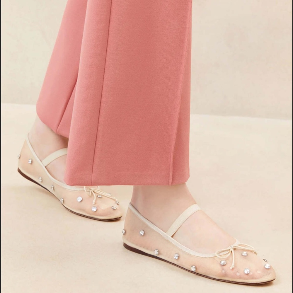 Loeffler Randall Leonie Cream Mesh Crystal Ballet Flats Size 6